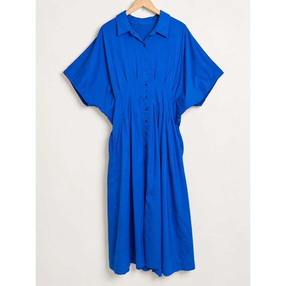 Anthropologie Exquise Tobie Shirt Dress Size 2X Royal Blue Midi Wedding Guest